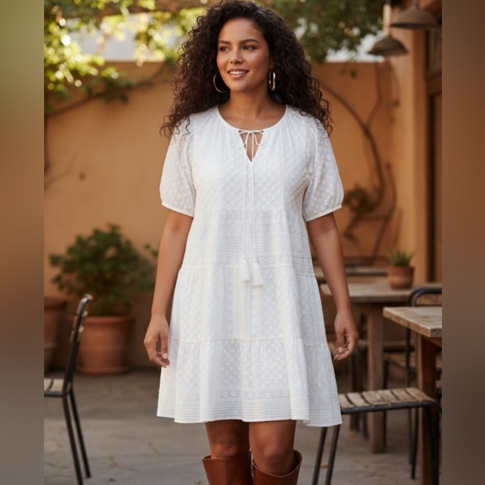 Anthropologie The Korner White Lace Dress Size M/L 100% Cotton